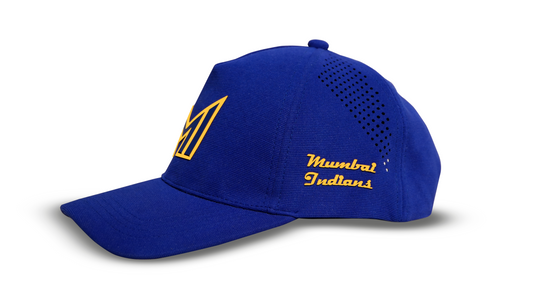 Blue Mumbai Indians style baseball cap side view premium sports cap India