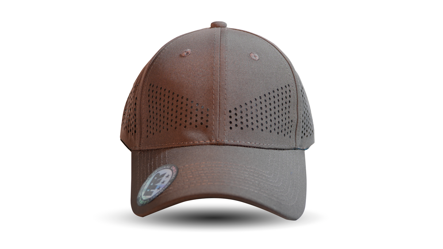brown breathable baseball cap front view RR Caps adjustable cap