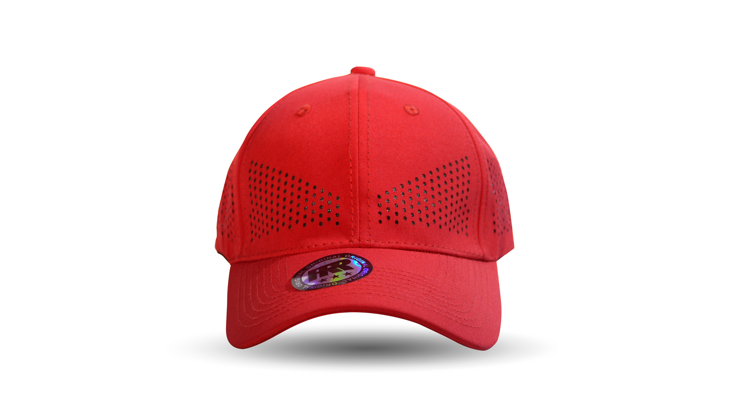 red breathable baseball cap front view RR Caps adjustable cap