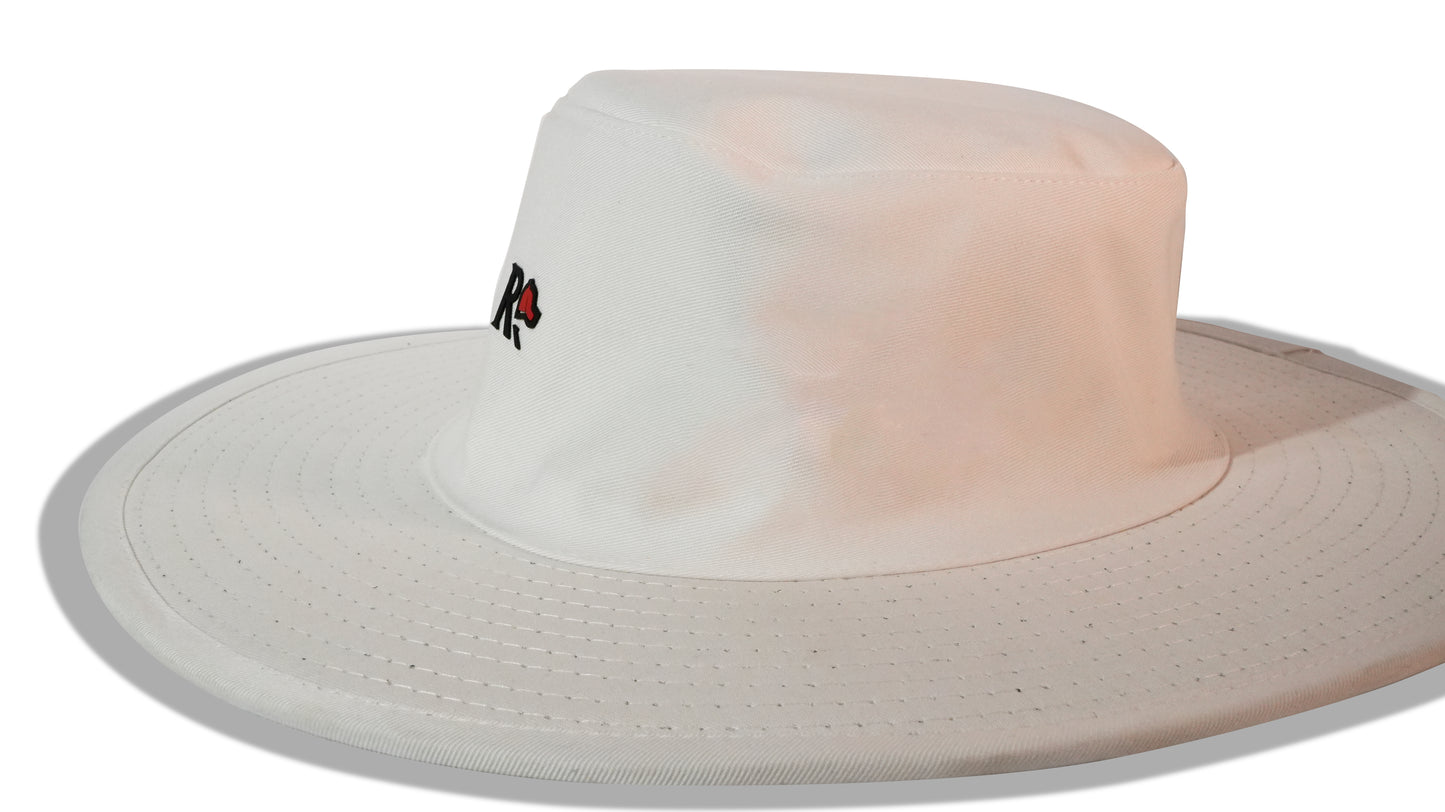 white cricket umpire hat side view wide brim professional RR Caps