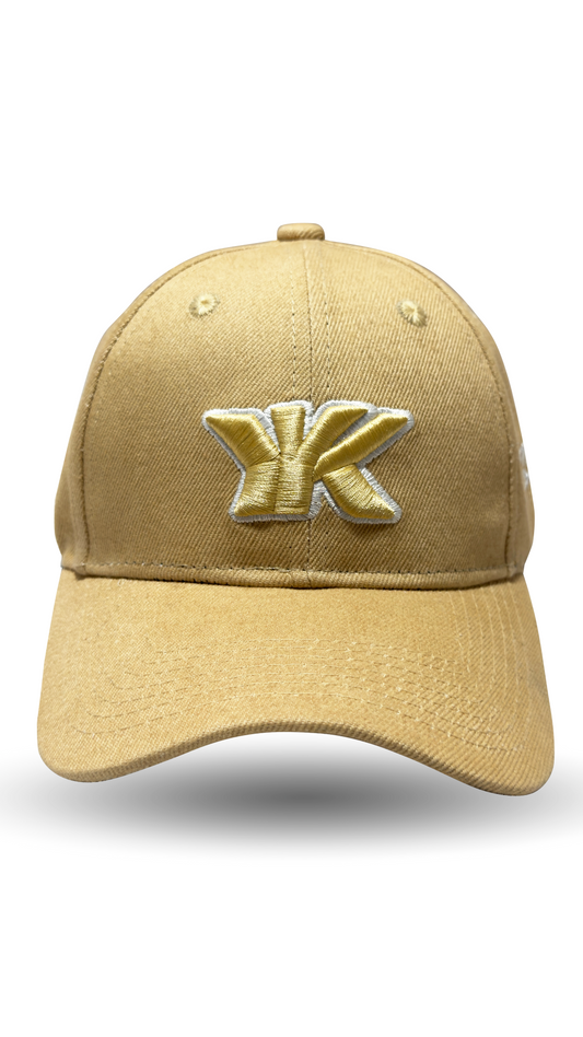 Sand beige premium logo baseball cap front view RR Caps