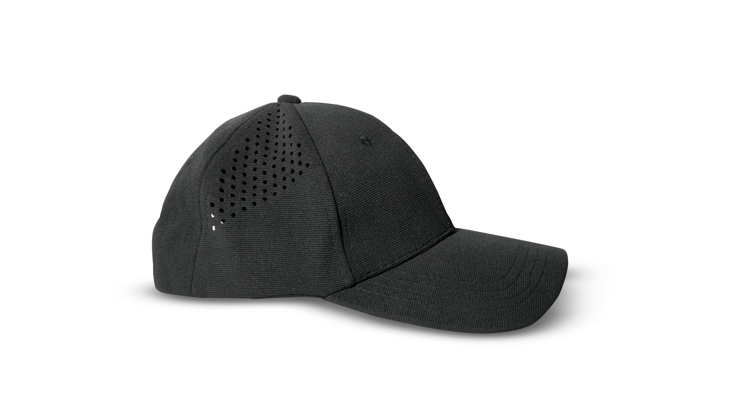 Black laser perforated cap side view breathable sports cap RR Caps