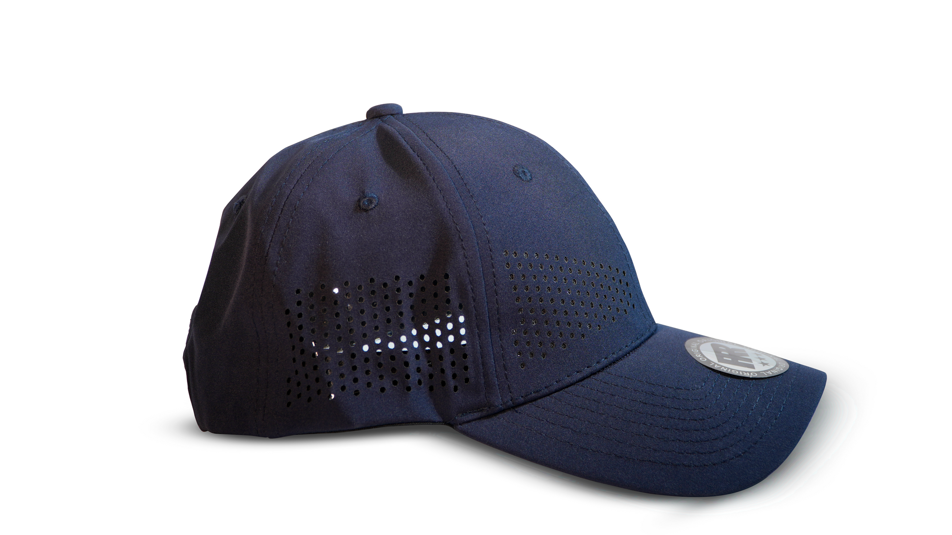 navy blue laser ventilated cap side view sports cap RR Caps