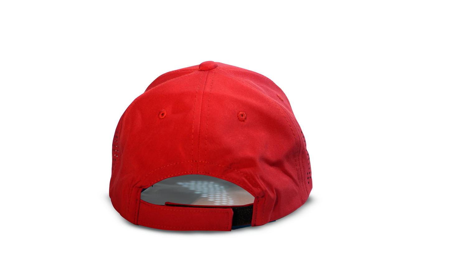 red adjustable baseball cap back view breathable RR Caps