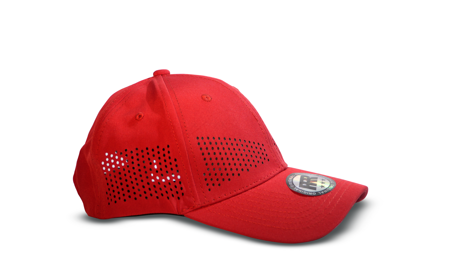 red laser perforated cap side view stylish streetwear RR Caps