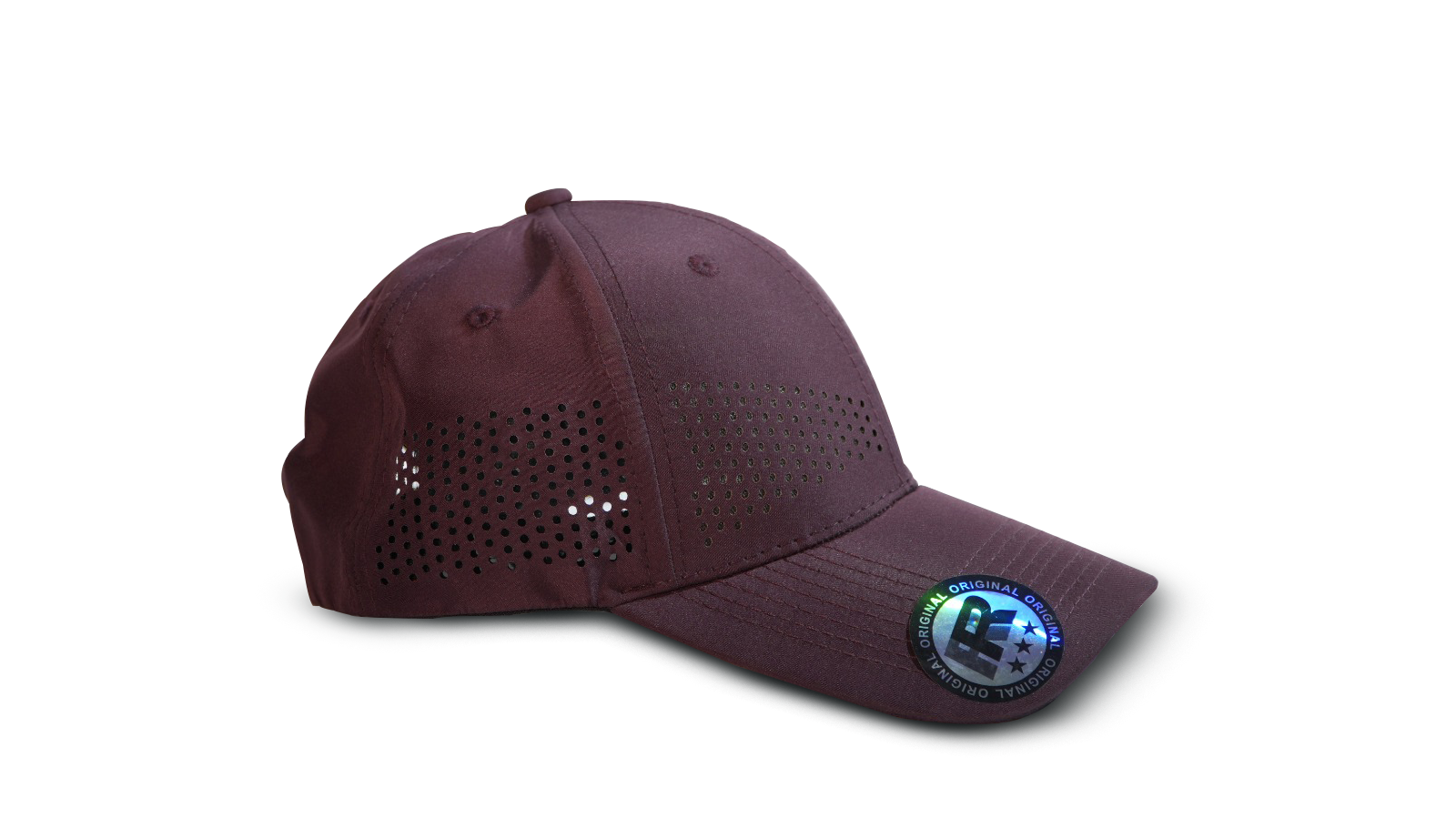 maroon laser perforated cap side view premium sports cap RR Caps
