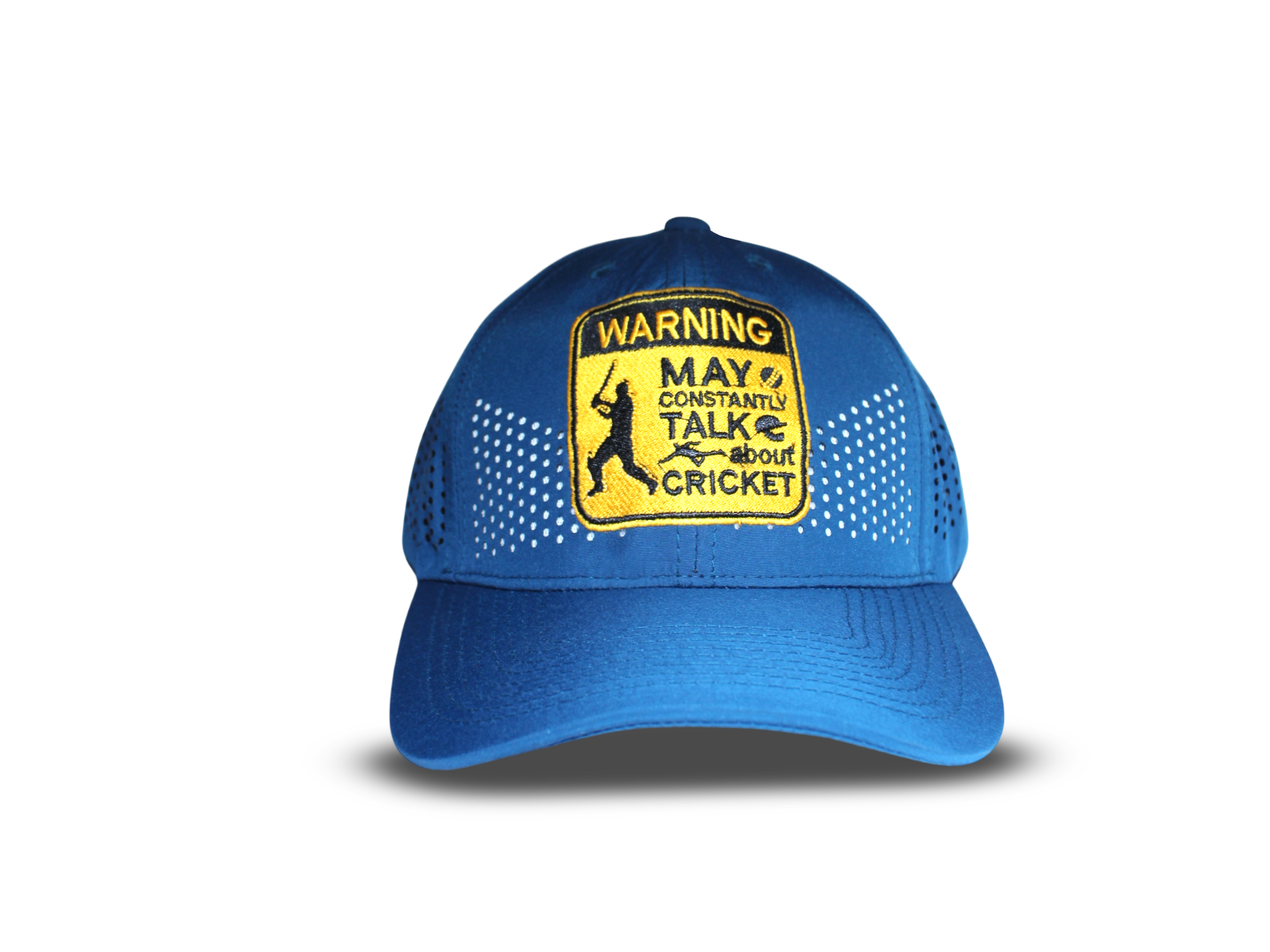Front view of RR Caps cricket laser perforated breathable baseball cap with embroidered cricket patch.