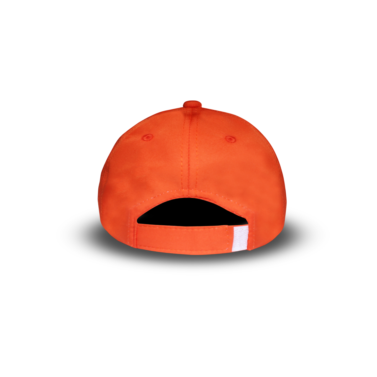Back view of RR Caps orange breathable baseball cap with adjustable hook-and-loop closure.