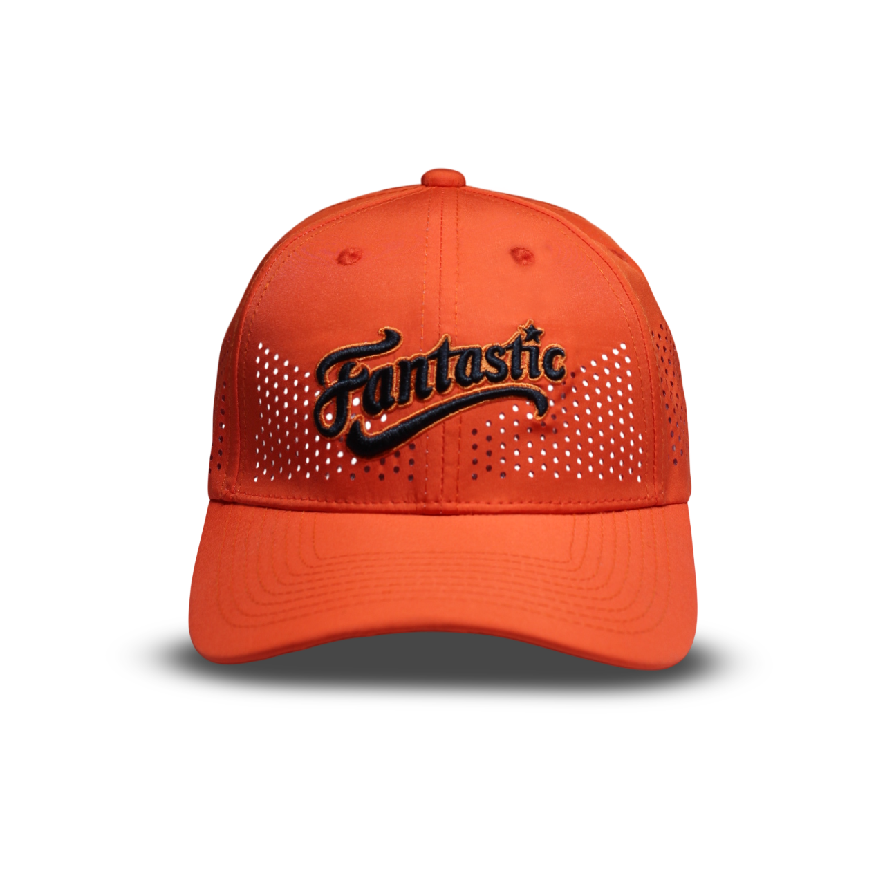 RR Caps orange laser perforated breathable baseball cap front view with premium embroidered design.