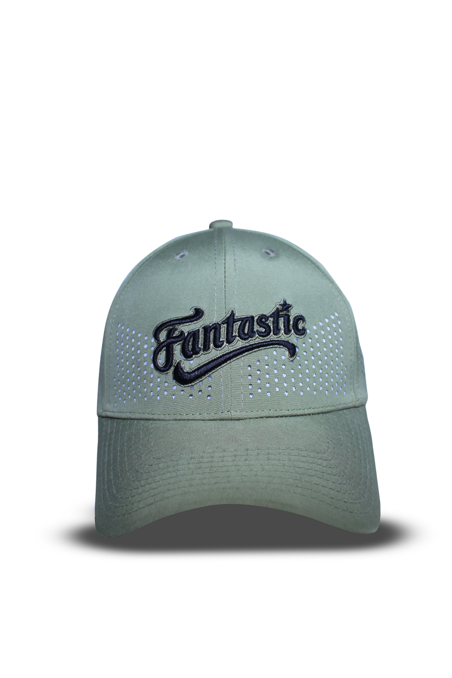 RR Caps pista green laser perforated breathable baseball cap front view with premium embroidered design.