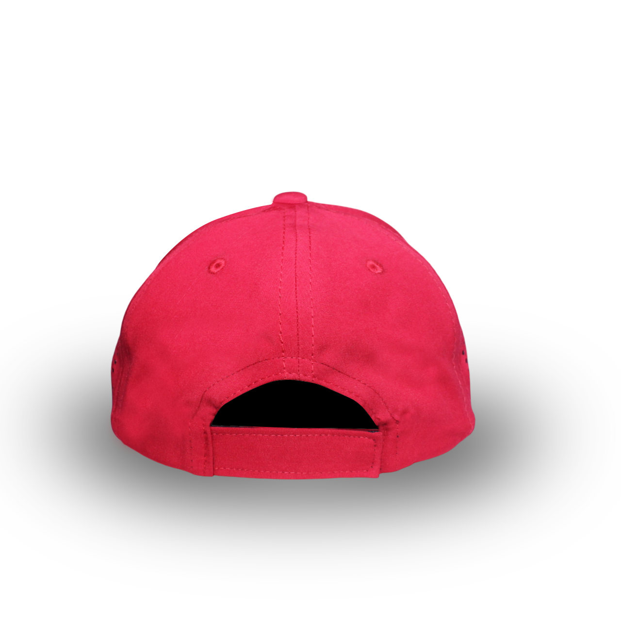 RR Caps red adjustable baseball cap rear view with Velcro closure.