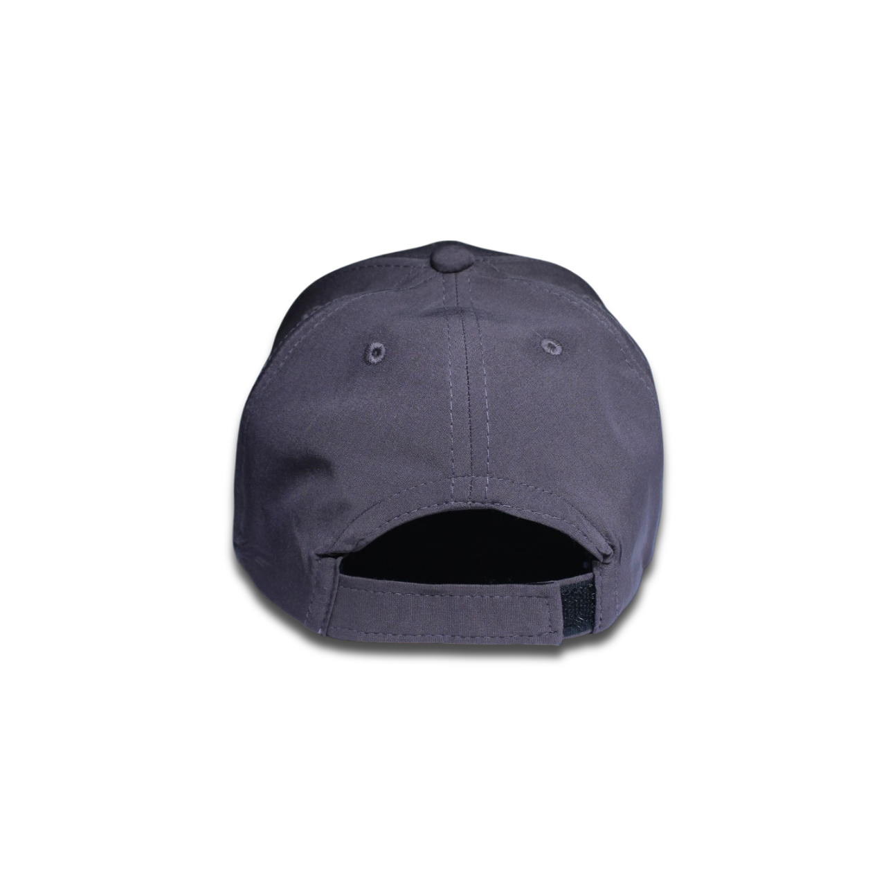 Back view of RR Caps Ride With Style charcoal grey baseball cap with adjustable hook-and-loop closure.