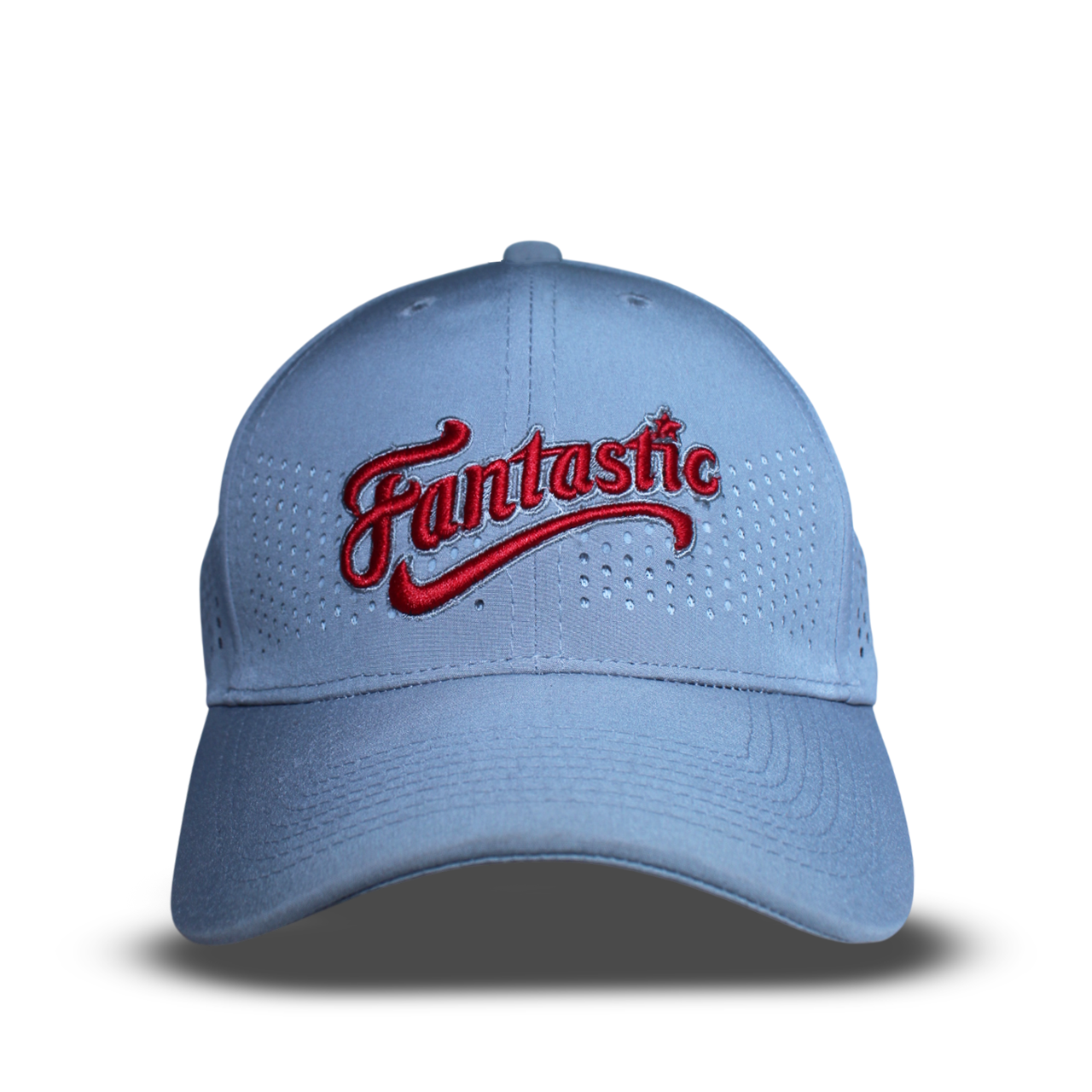 RR Caps sky blue laser perforated breathable baseball cap front view with premium embroidered design.