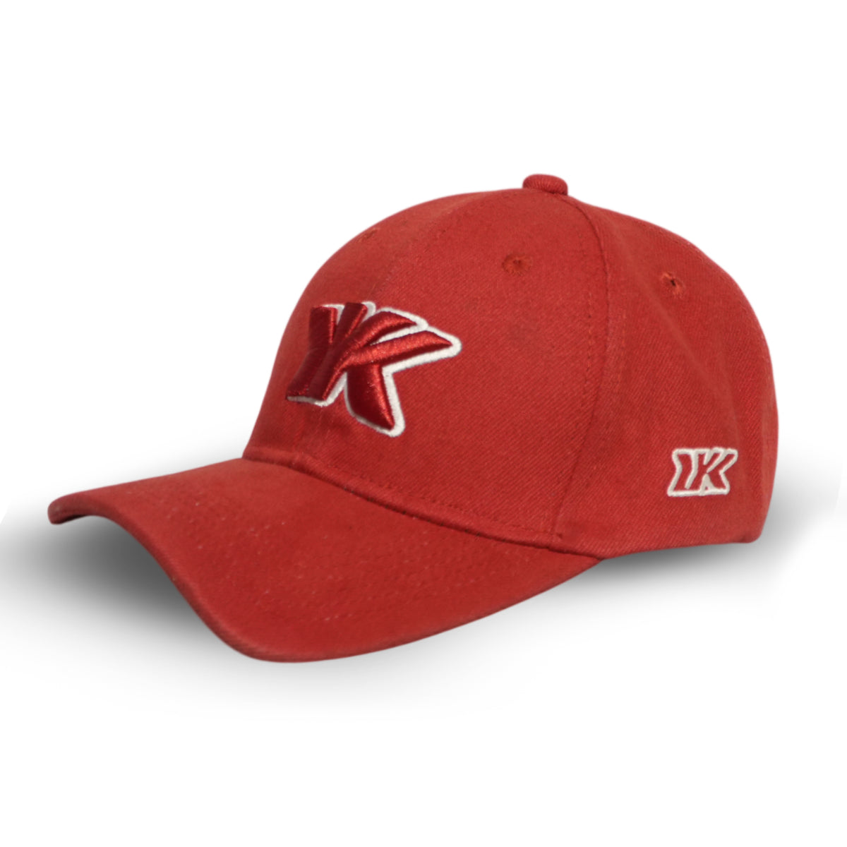 RR Classic 01 red embroidered logo baseball cap side view