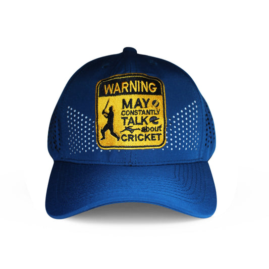 RR Cricket 01 blue cap with cricket embroidered patch front view