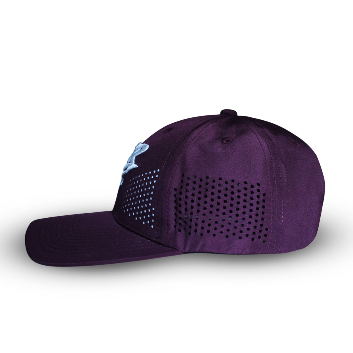 Side view of RR Style / 01 purple perforated cap showing breathable side panels