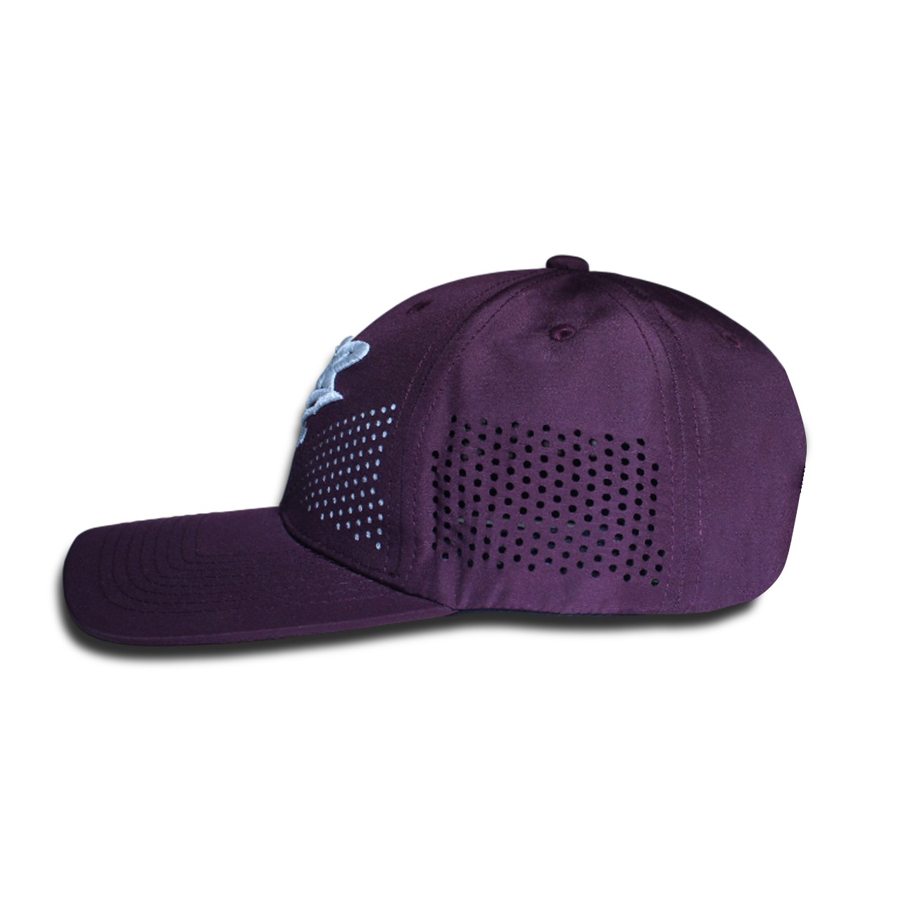 RR Style maroon sports cap side view with ventilation holes
