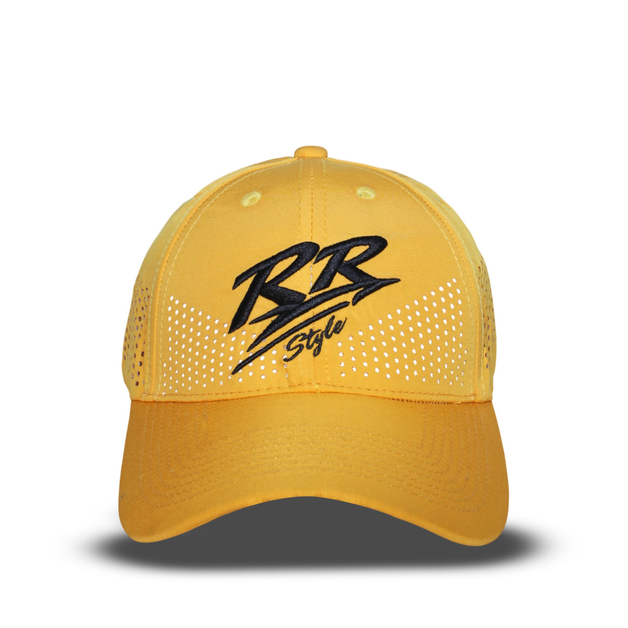 RR Style mustard yellow laser perforated breathable baseball cap front view